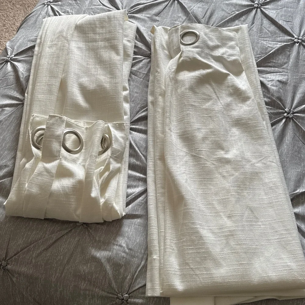 Set of 2 Ivory Linen-Look Curtains | 84” L x 52” W Each | Grommet Top Panels